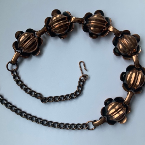 VTG Burnished Copper Mod Flowers Choker Necklace - Picture 5 of 5